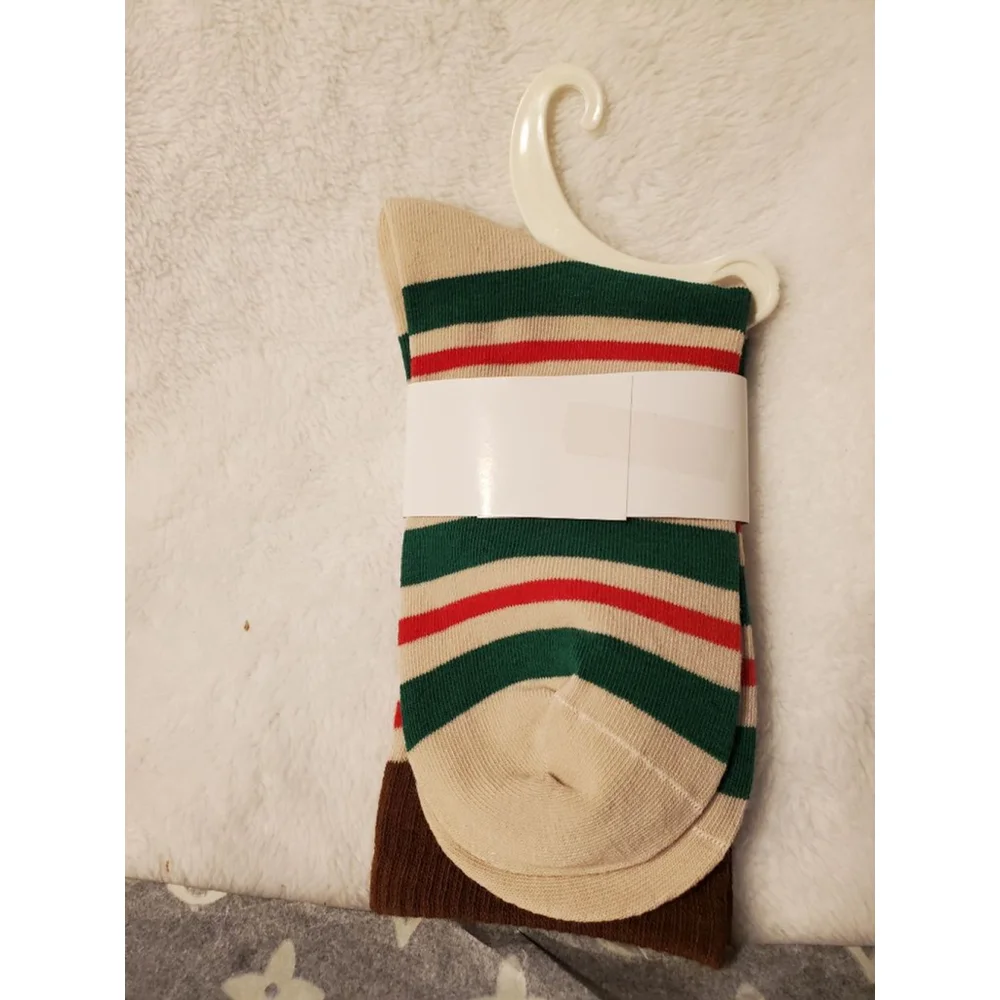 Women's Socks women Size 7-9 Beige Red Green Brown Striped